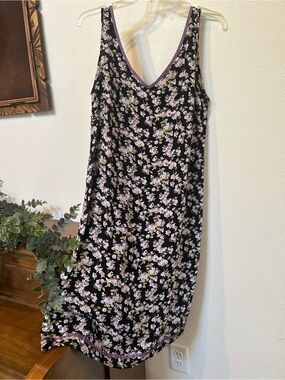 GAP Black Floral Dress with Lilac Trim